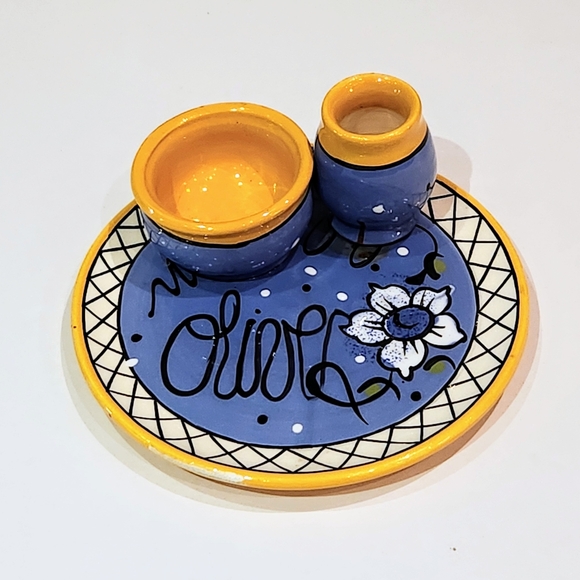 Olive oil and appetizer Olive plate.Studio art pottery signed. - Picture 8 of 12